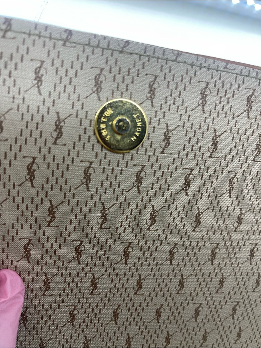 Yves Saint Laurent Beige and Brown Shoulder Bag with Monogram Trim - Picture 13 of 16
